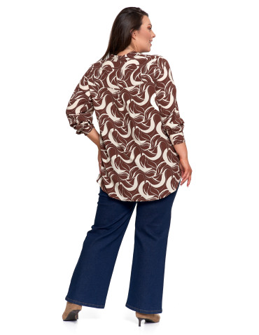 Bluzki i koszule - Koszula damska wiskozowa oversize z wydłużonym tyłem BRĄZOWY - produkt 15