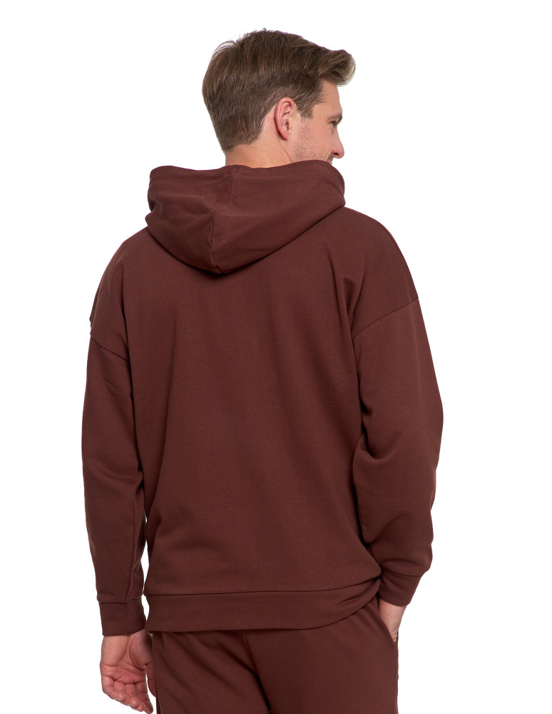 Bluzy - Męska bluza dresowa z kapturem i haftem ocieplana BRĄZOWY - produkt moraj.pl 3