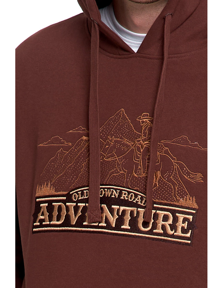 Bluzy - Męska bluza dresowa z kapturem i haftem ocieplana BRĄZOWY - produkt moraj.pl 4