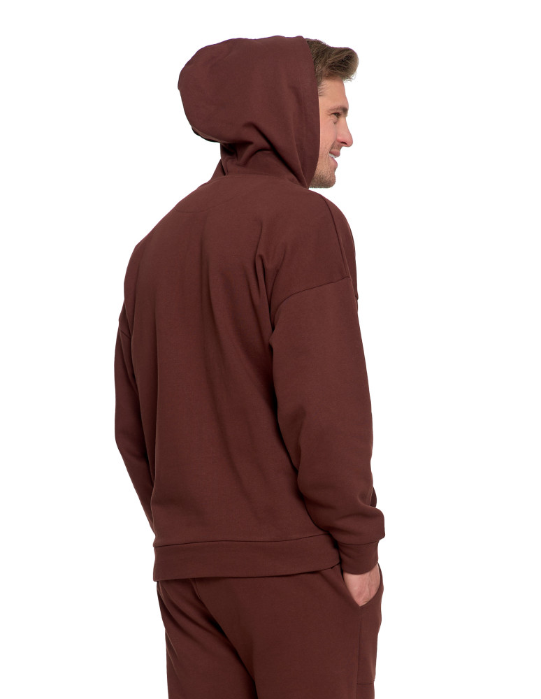 Bluzy - Męska bluza dresowa z kapturem i haftem ocieplana BRĄZOWY - produkt moraj.pl 5