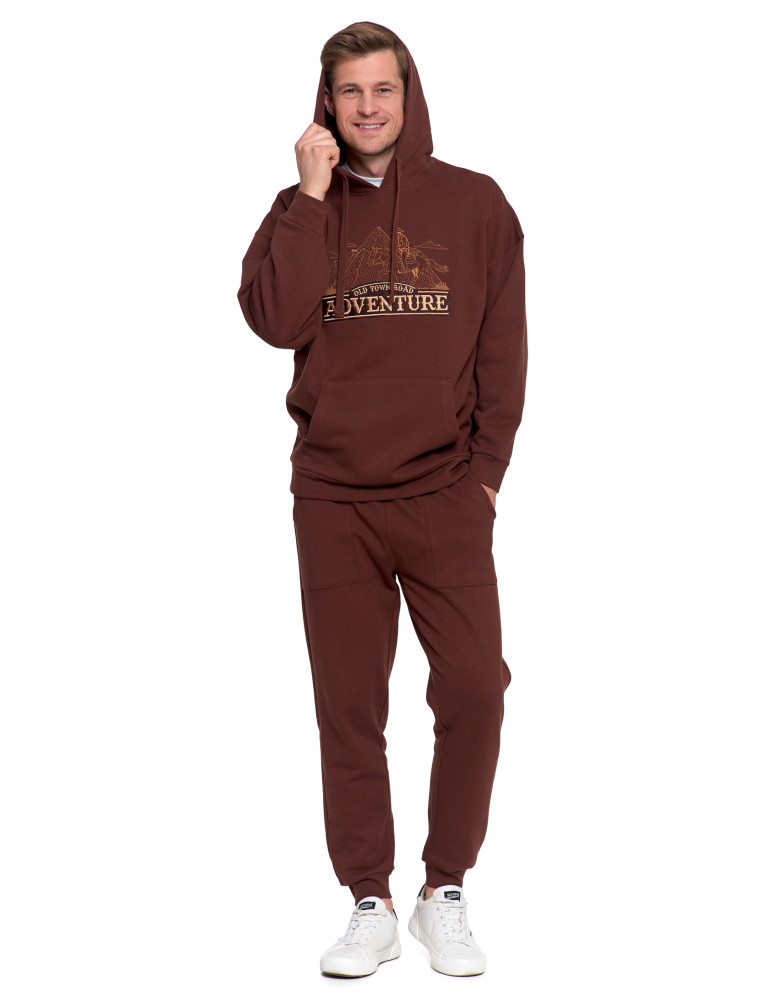 Bluzy - Męska bluza dresowa z kapturem i haftem ocieplana BRĄZOWY - produkt moraj.pl 10