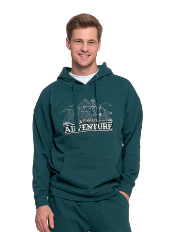 Bluzy - Męska bluza dresowa z kapturem i haftem ocieplana ZIELONY - produkt 1