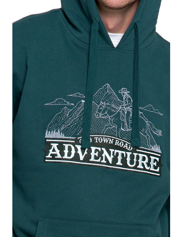 Bluzy - Męska bluza dresowa z kapturem i haftem ocieplana ZIELONY - produkt 3