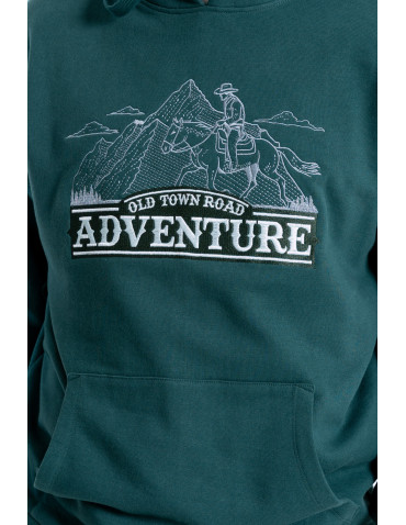 Bluzy - Męska bluza dresowa z kapturem i haftem ocieplana ZIELONY - produkt 4