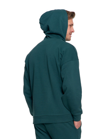 Bluzy - Męska bluza dresowa z kapturem i haftem ocieplana ZIELONY - produkt 5