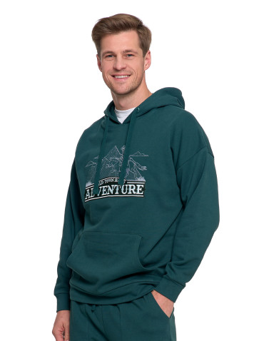 Bluzy - Męska bluza dresowa z kapturem i haftem ocieplana ZIELONY - produkt 7