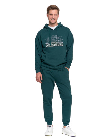 Bluzy - Męska bluza dresowa z kapturem i haftem ocieplana ZIELONY - produkt 8