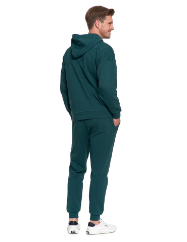 Bluzy - Męska bluza dresowa z kapturem i haftem ocieplana ZIELONY - produkt 10