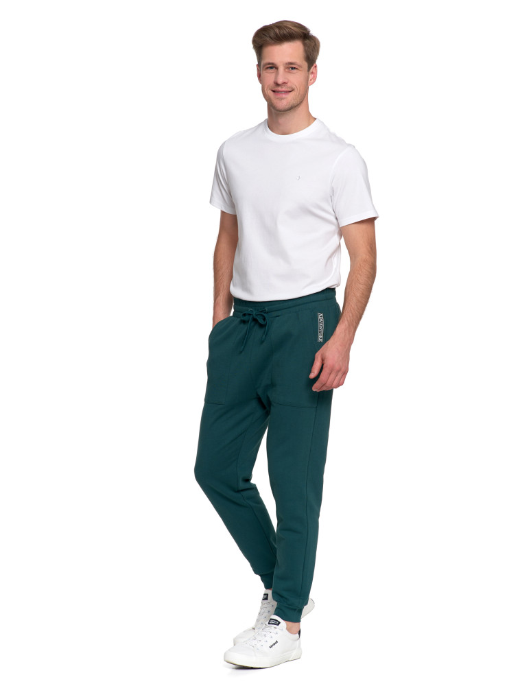 On - Męskie spodnie dresowe joggery z kieszeniami ocieplane ZIELONY  - produkt moraj.pl 2