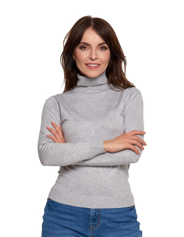 Swetry - Damski golf sweter z wiskozy SZARY - produkt 4