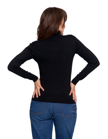 Swetry - Damski golf sweter z wiskozy CZARNY - produkt 2