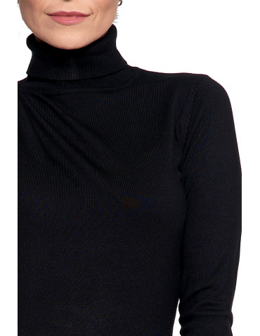 Swetry - Damski golf sweter z wiskozy CZARNY - produkt 3