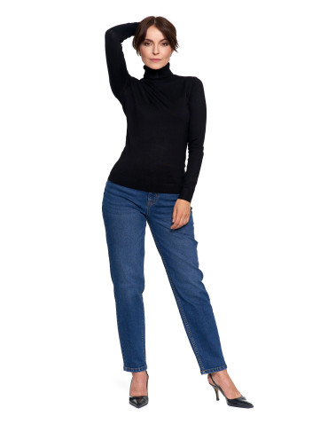 Swetry - Damski golf sweter z wiskozy CZARNY - produkt 7