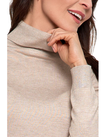 Swetry - Damski golf sweter z wiskozy BEŻOWY - produkt 3