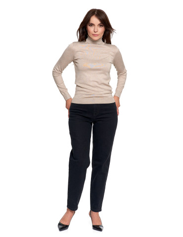 Swetry - Damski golf sweter z wiskozy BEŻOWY - produkt 6