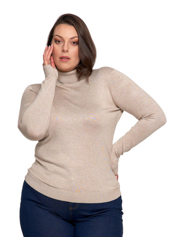 Swetry - Damski golf sweter z wiskozy BEŻOWY - produkt 8