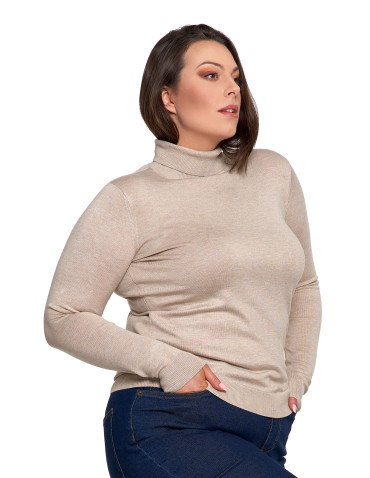 Swetry - Damski golf sweter z wiskozy BEŻOWY - produkt 9