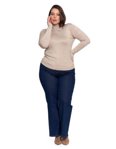 Swetry - Damski golf sweter z wiskozy BEŻOWY - produkt 11