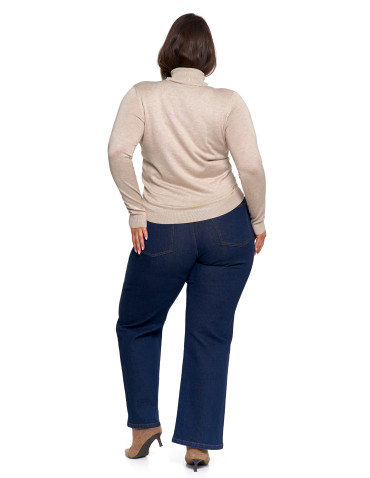 Swetry - Damski golf sweter z wiskozy BEŻOWY - produkt 13