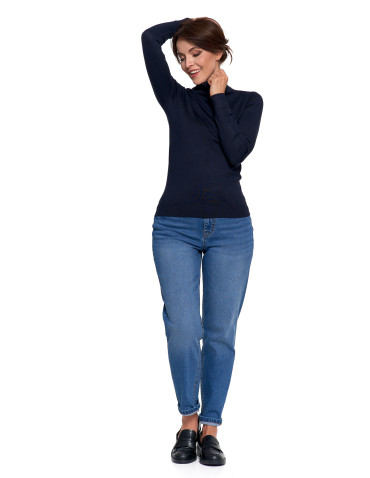 Swetry - Damski golf sweter z wiskozy GRANATOWY - produkt 7