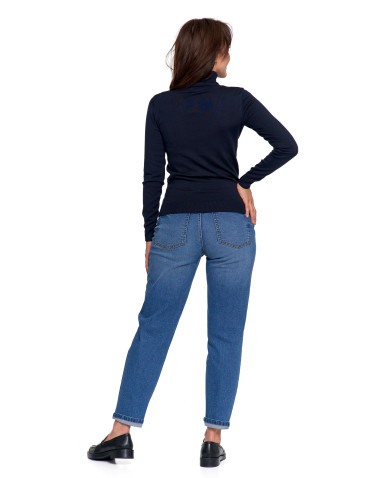 Swetry - Damski golf sweter z wiskozy GRANATOWY - produkt 10