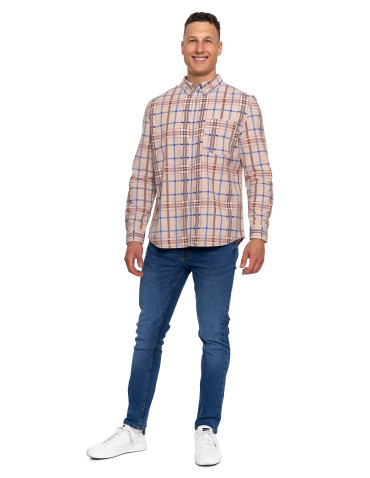 Nowości - Męska koszula sztruksowa w kratkę BEŻOWY - produkt 6