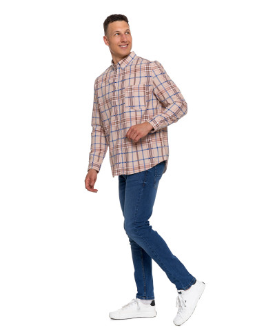 Nowości - Męska koszula sztruksowa w kratkę BEŻOWY - produkt 7