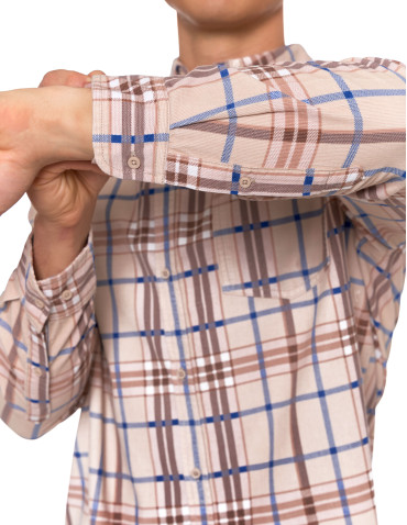 Nowości - Męska koszula sztruksowa w kratkę BEŻOWY - produkt 3