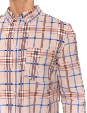 Nowości - Męska koszula sztruksowa w kratkę BEŻOWY - produkt 4