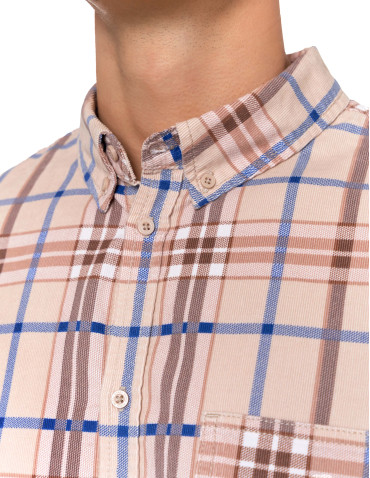 Nowości - Męska koszula sztruksowa w kratkę BEŻOWY - produkt 5