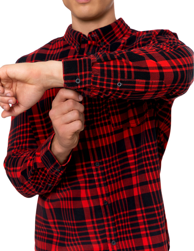 Nowości - Męska koszula sztruksowa w kratkę CZARNY  - produkt moraj.pl 3