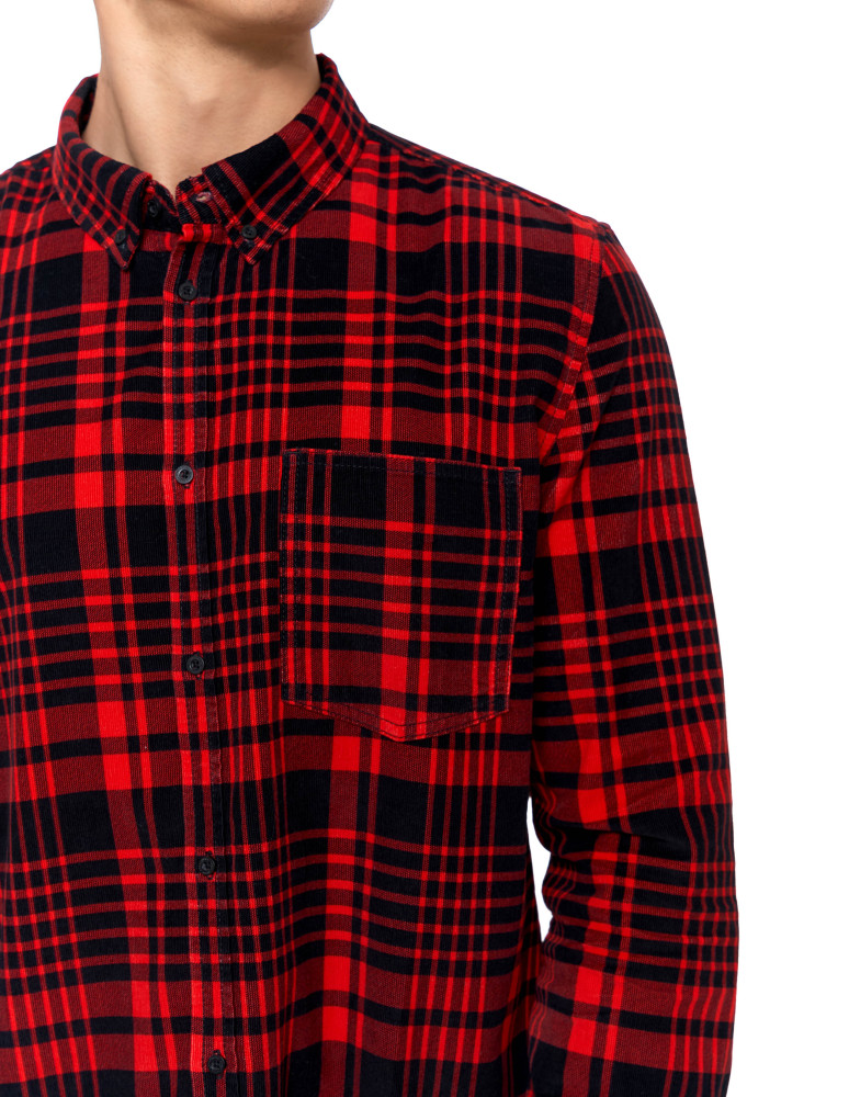 Nowości - Męska koszula sztruksowa w kratkę CZARNY  - produkt moraj.pl 4