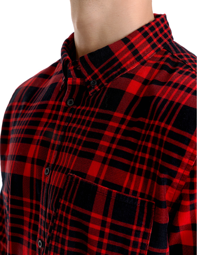 Nowości - Męska koszula sztruksowa w kratkę CZARNY  - produkt moraj.pl 5