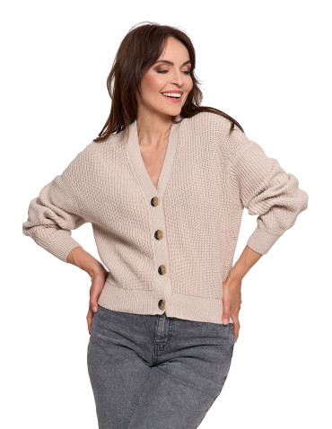 Swetry - Damski sweter kardigan z szerokimi rękawami BEŻOWY - produkt 2