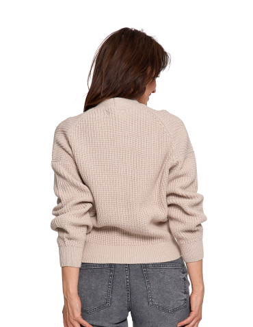 Swetry - Damski sweter kardigan z szerokimi rękawami BEŻOWY - produkt 3