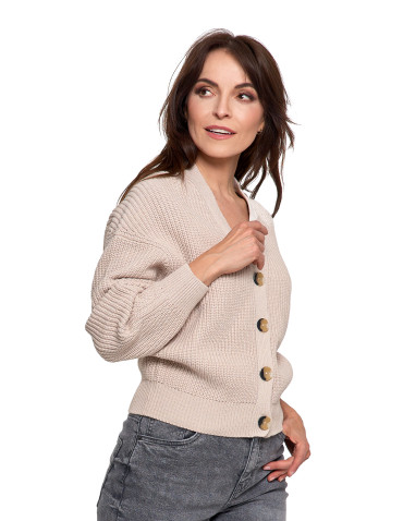 Swetry - Damski sweter kardigan z szerokimi rękawami BEŻOWY - produkt 4