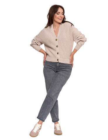 Swetry - Damski sweter kardigan z szerokimi rękawami BEŻOWY - produkt 5