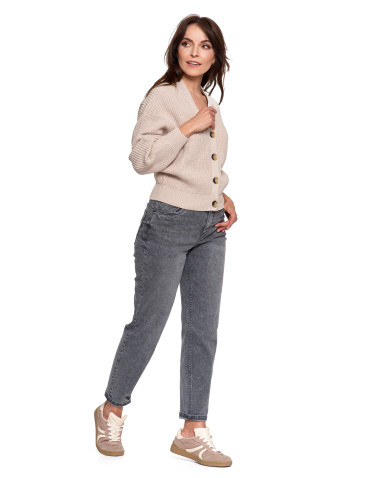 Swetry - Damski sweter kardigan z szerokimi rękawami BEŻOWY - produkt 7