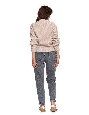 Swetry - Damski sweter kardigan z szerokimi rękawami BEŻOWY - produkt 8