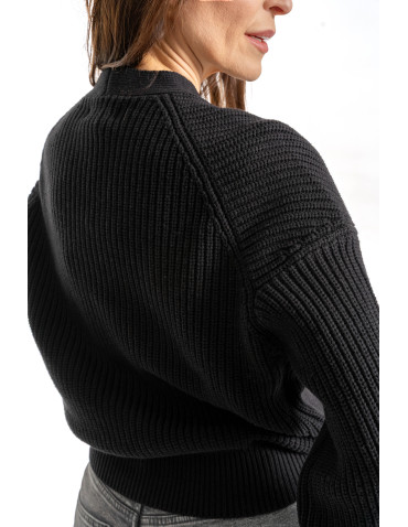 Swetry - Damski sweter kardigan z szerokimi rękawami CZARNY - produkt 3