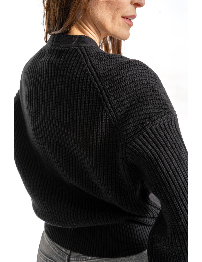 Swetry - Damski sweter kardigan z szerokimi rękawami CZARNY  - produkt moraj.pl 3