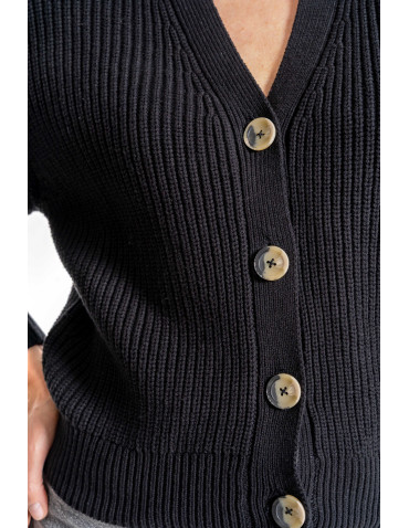 Swetry - Damski sweter kardigan z szerokimi rękawami CZARNY - produkt 4