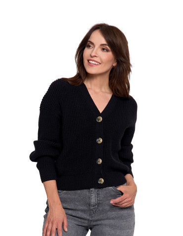 Swetry - Damski sweter kardigan z szerokimi rękawami CZARNY - produkt 5