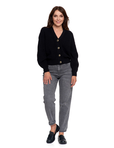 Swetry - Damski sweter kardigan z szerokimi rękawami CZARNY - produkt 8