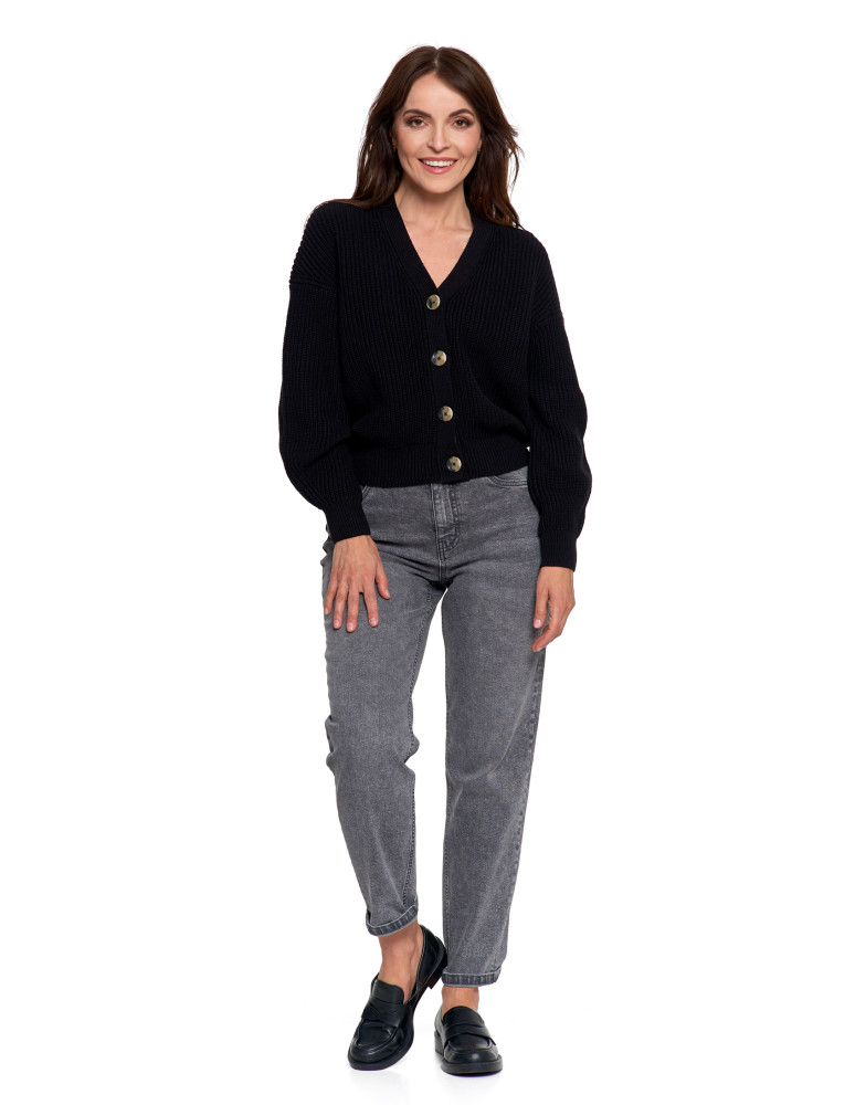 Swetry - Damski sweter kardigan z szerokimi rękawami CZARNY  - produkt moraj.pl 8