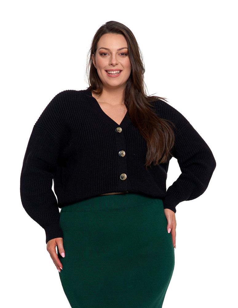 Swetry - Damski sweter kardigan z szerokimi rękawami CZARNY  - produkt moraj.pl 10