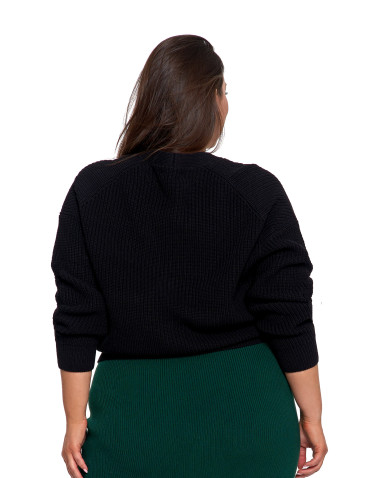 Swetry - Damski sweter kardigan z szerokimi rękawami CZARNY - produkt 11