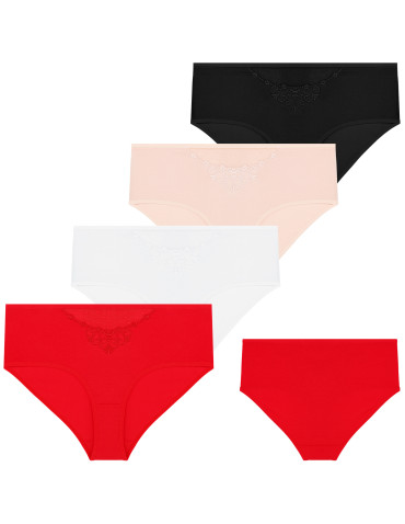 Majtki figi damskie maxi bikini z siateczką i koronką 4-pak