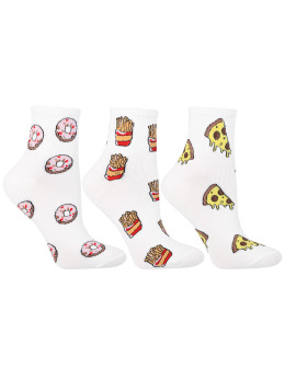 Skarpetki damskie za kostkę wzór pizza, donuty, frytki 3-pak