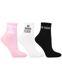 Skarpetki damskie szeroki ściągacz z napisami 3-pak